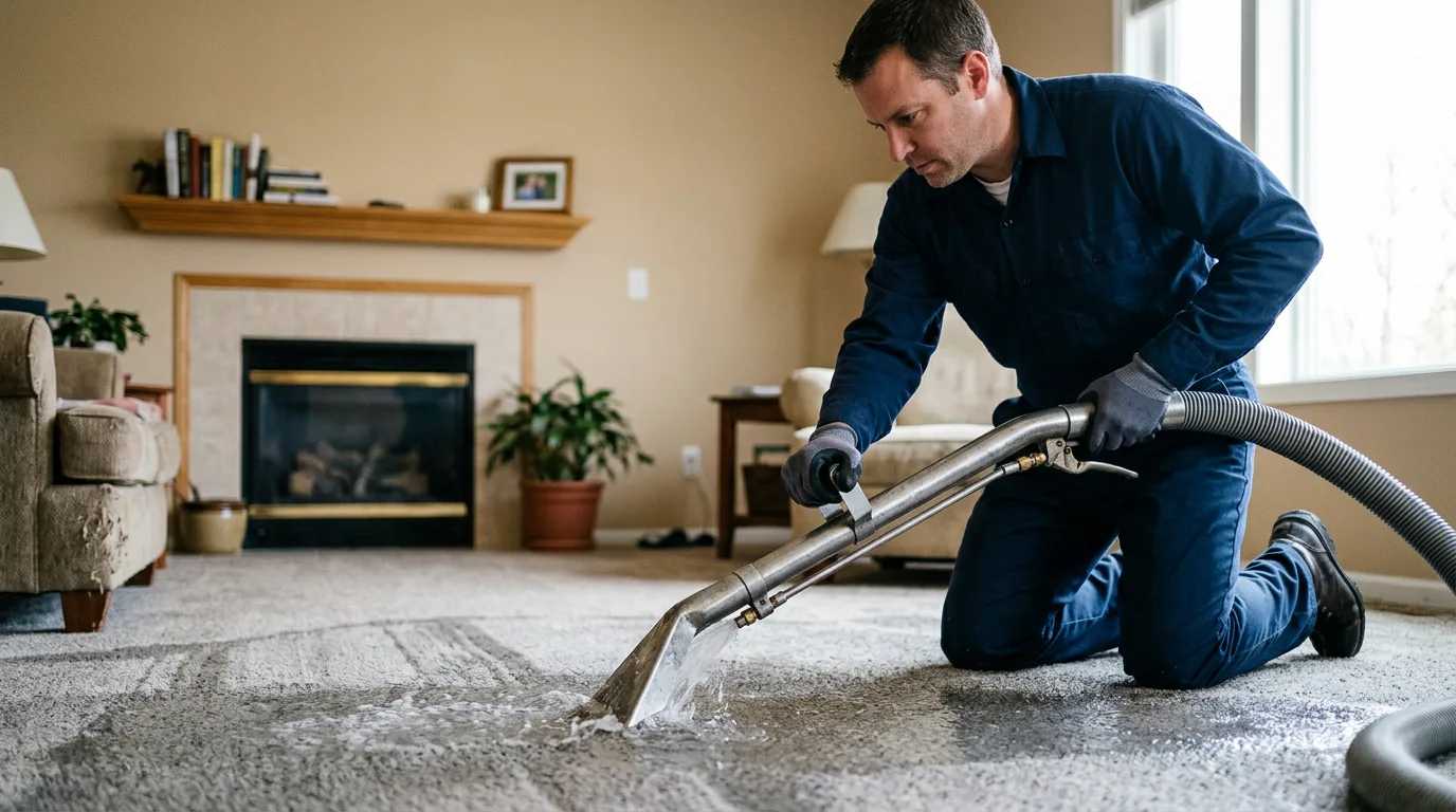 Water damage restoration technician working near Sharon, VT